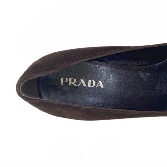 98. Prada NWT Brown Suede Square Pointed Toe Logo Pump 36 - Picture 7 of 9